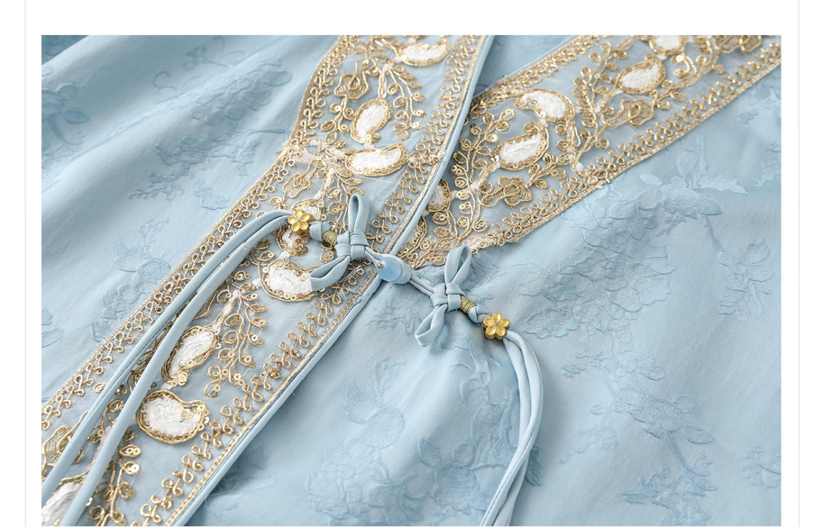 Áo khoác nữ thêu đính cườm dáng rộng cổ chữ V phong cách cổ điển — Jiyue Blue (Giao hàng trong ngày), Xanh Jiyue (giao hàng trong 7 ngày)