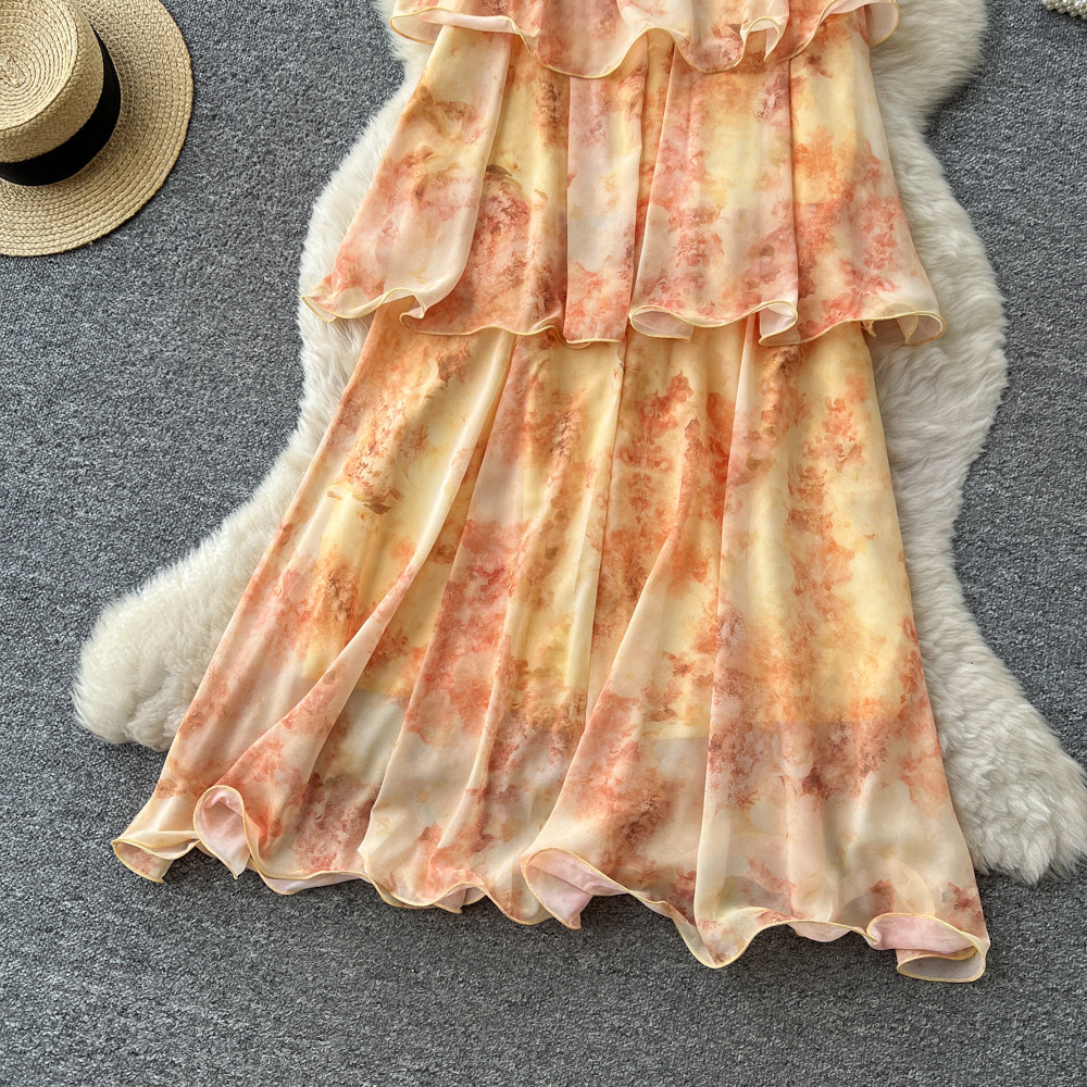 French Vacation Style Floral Ruffled Cami Dress for Women Summer Cake Skirt Unique Design Elegant Look Wholesale