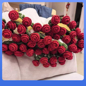 ✅2025 Hand-Woven Material Bag Wool Group Crocheted Flower Blanket Blossom Blanket Blossom Blanket Finished Rose Bouquet Blanket