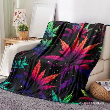 Creative Rainbow Leaves Flannel Printed Blanket Camping Blanket Travel Blanket Multi-purpose Blanket Lunch Small Blanket