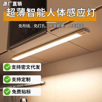Ultra-Thin Smart Human Body Sensor Led Light Magnetic Self-Adhesive Long Wardrobe Light with Rechargeable Wine Cabinet Cabinet Light Strip