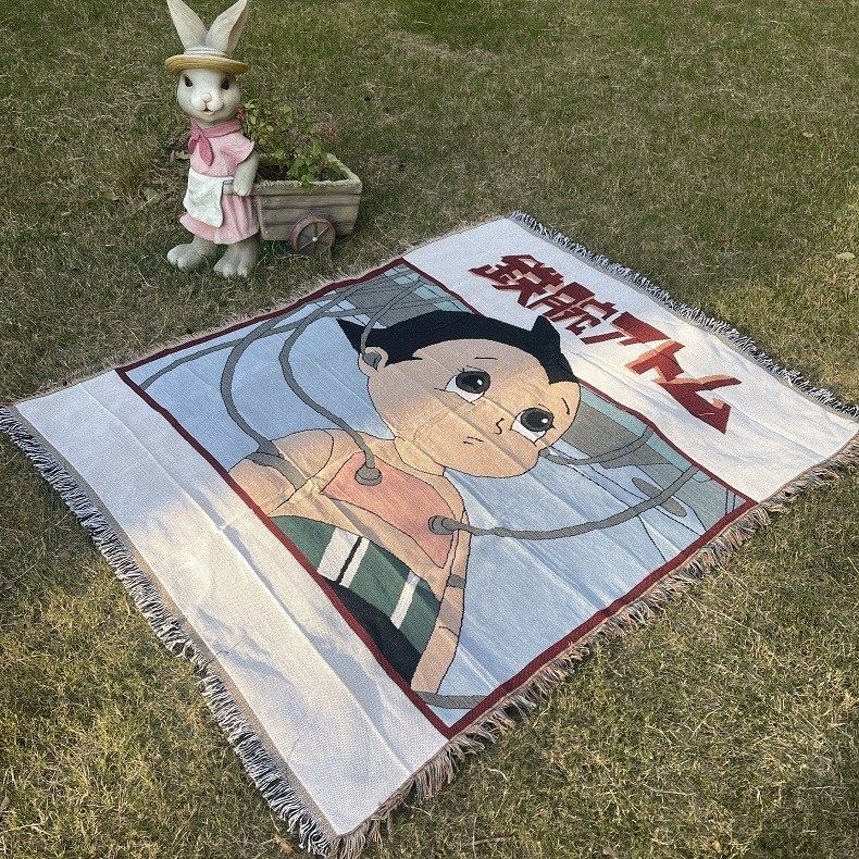 Cross-Border Custom Camping Blanket Moisture-Proof Picnic Mat Cartoon Anime Jacquard Tapestry Ins Style Sofa Towel Jacquard Thread Blanket