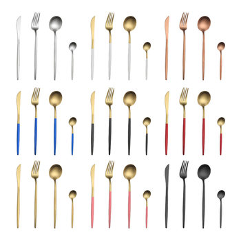 Cross-border thick round handle matte 304 stainless steel knife and fork spoon subnet red coffee restaurant Portuguese knife and fork set