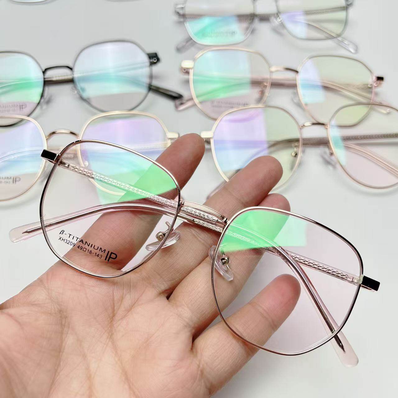 New Style Acetate Core Crystal Leg Retro Metal Eyeglass Frame, Anti-Allergy for Teenagers, Polygonal Glasses