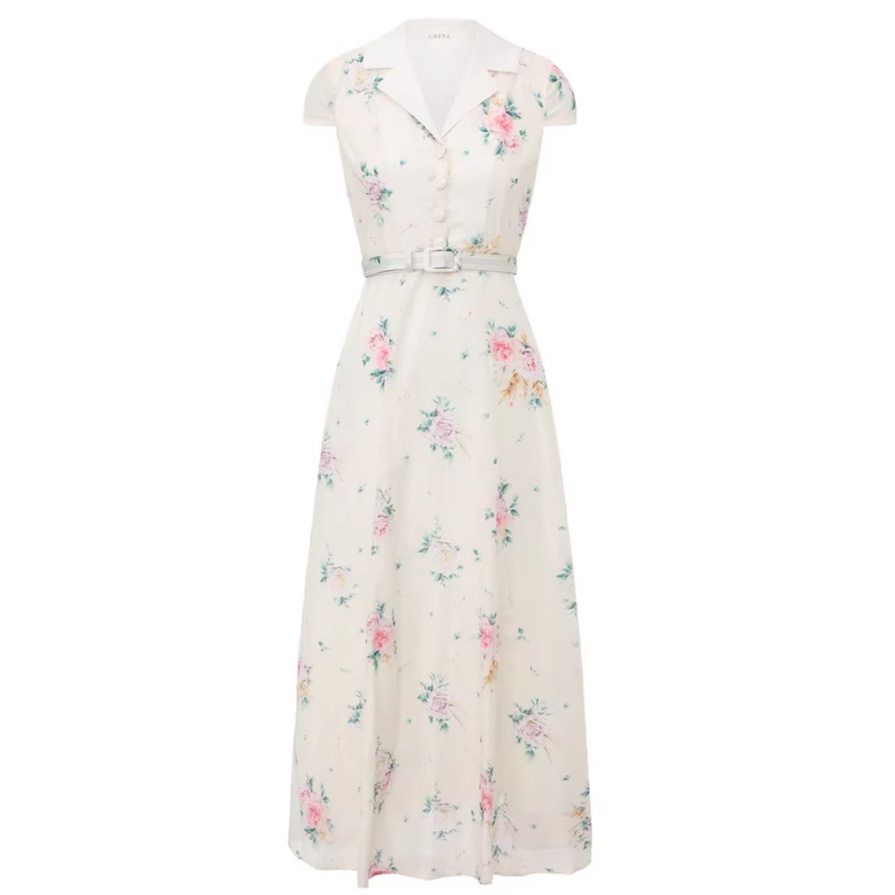 Vintage Floral Sleeveless Dress V Neck Waist Defined A Line Flowy Skirt Summer Vacation Style Wholesale Available