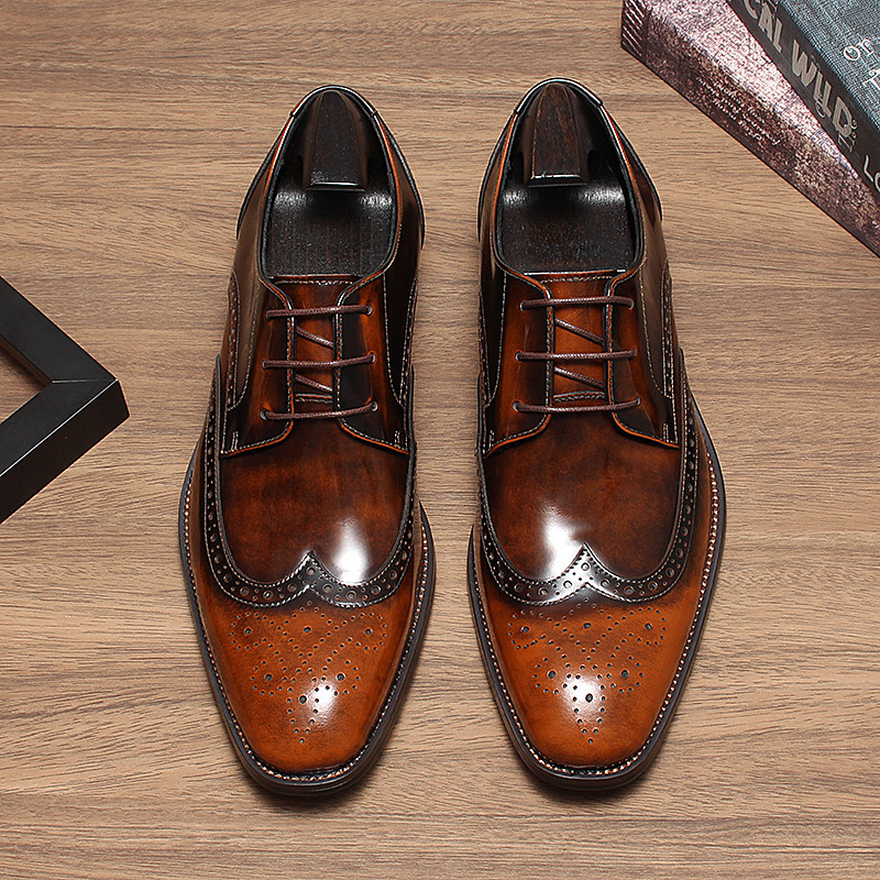 Giày Derby nam da bò cao cấp thêu hoa văn Brogue — Màu nâu, Xanh ngọc lam, màu đen