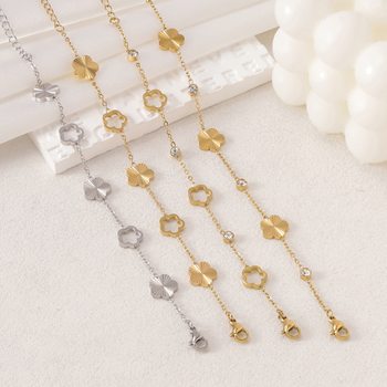 Fashionable Lucky Hollow-Out Diamond-Encrusted Five-Leaf Flower Bracelet, Non-Fading, High-End Handmade Photosensitive Surface, Adjustable Bracelet