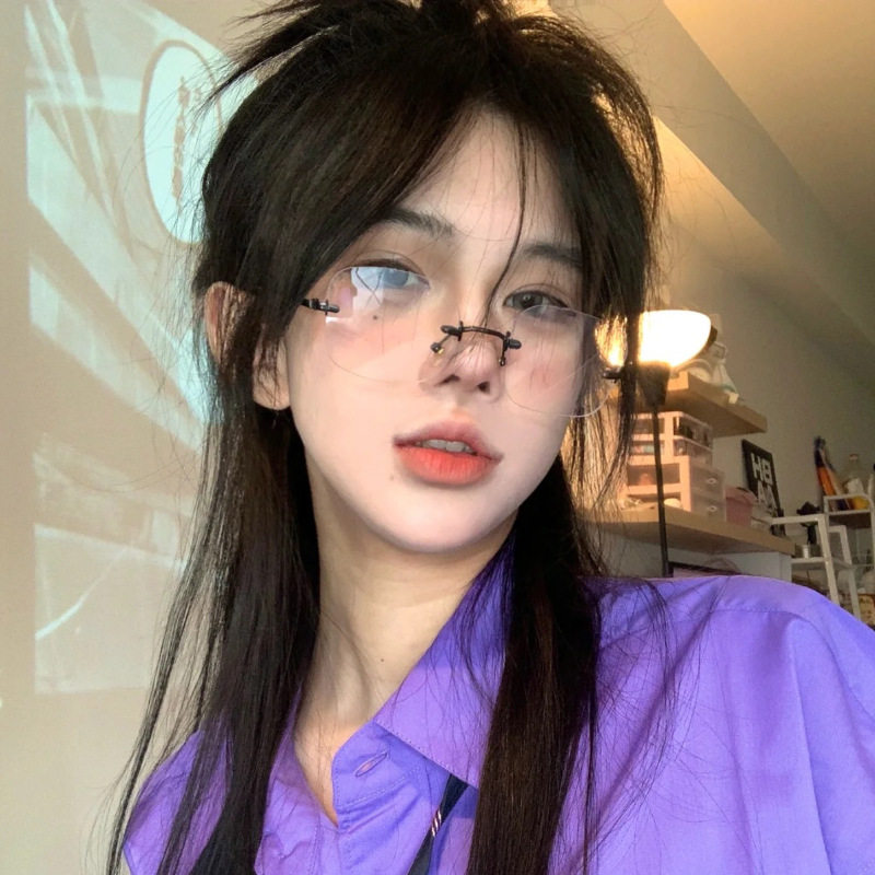 Internet Celebrity Ins Wind Concave Photo-type Frameless Plain-made Artifact Glasses Frame Women's Trendy Ultra Light Internet Celebrity Flat Glasses Frame for Men and Women