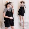 Pregnant Women's Summer suit Fashion Fake Two-piece Striped Patchwork Top Belly Shorts Outgoing Clothes Two-piece Set