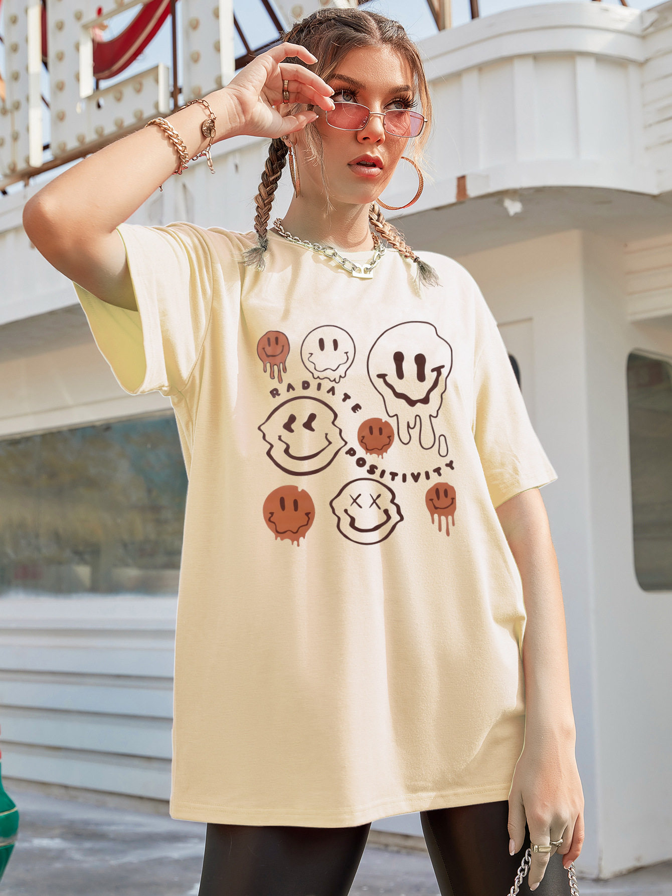 Cotton Short Sleeve T Shirt Smile Print Casual Style Comfortable Fit Ready to Ship Wholesale Available