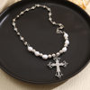 European and American Cross-Border Hot-Selling Imitation Pearl Necklace Creative Sweet Cool Dark Cross Pendant Clavicle Chain Necklace