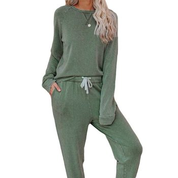 Amazon 2024 New Autumn and Winter Two-Piece Home Clothes European and American Casual Home Long-Sleeved T-Shirt and Pants Suit for Women
