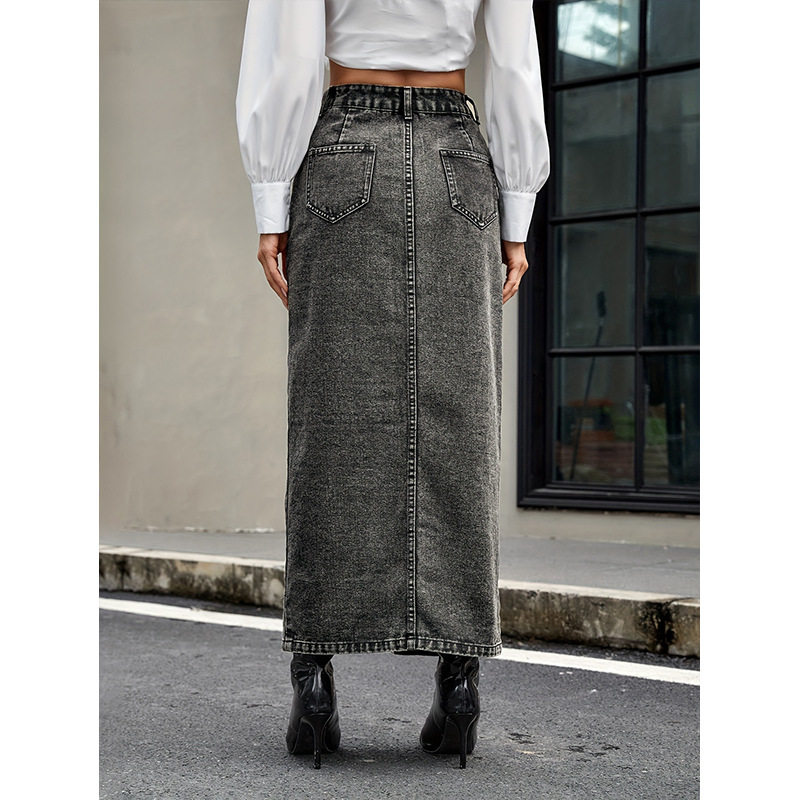Vintage Inspired Denim Skirt Multi Button Design Trendy Style Casual Wear Ready to Ship Low MOQ