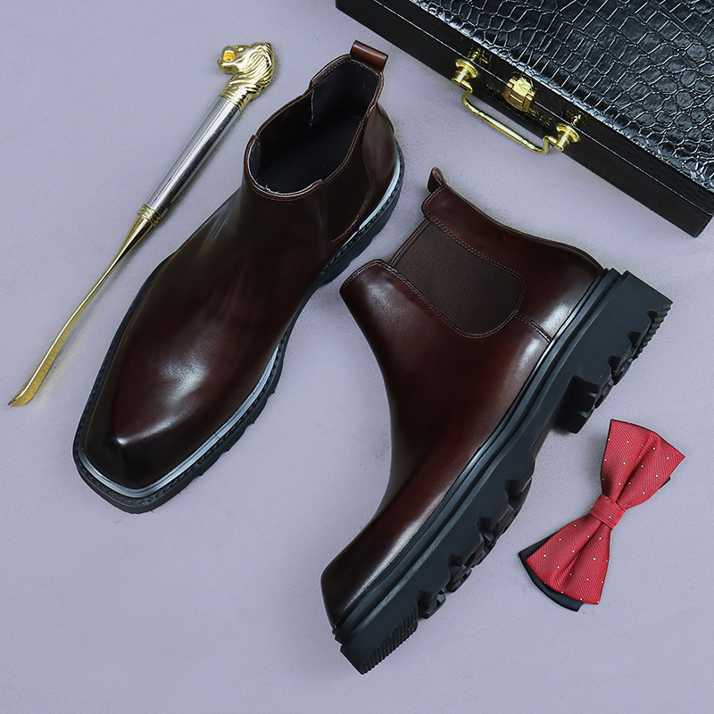 Giày Boot Cổ Thấp Nam Chất Liệu Da Bò Tăng Chiều Cao Thoáng Khí