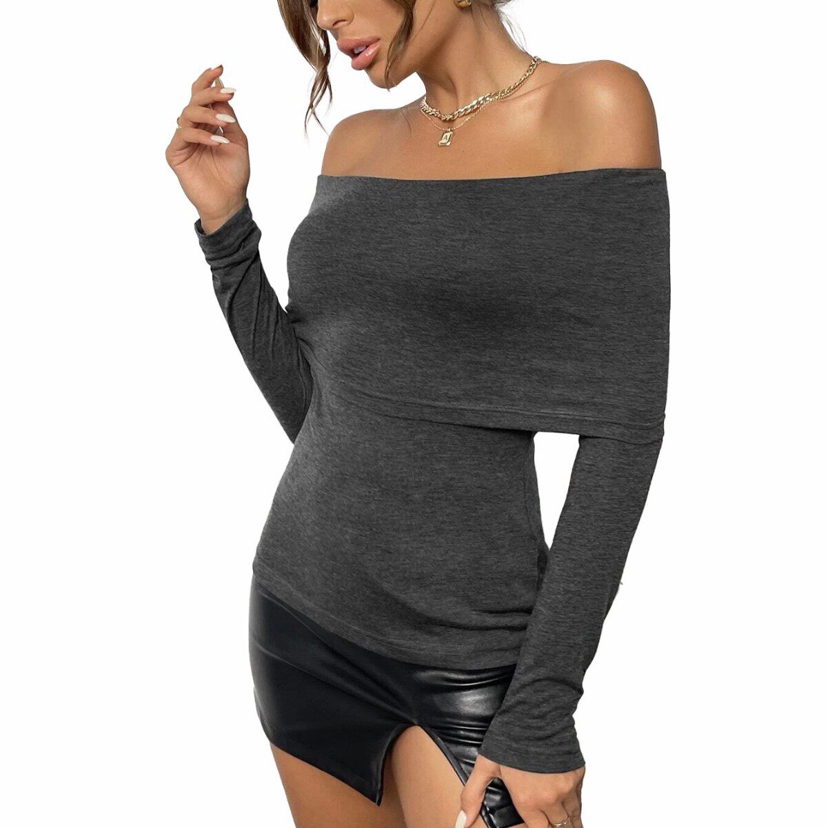 Womens Long Sleeve T Shirt Off Shoulder Design Slim Fit Casual Style Perfect for Everyday Wear Wholesale Available