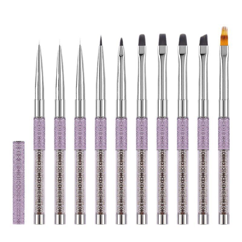 New Purple Frosted Bead Nail Art Pen, Line Drawing Pen, Painting Pen, Functional Pen, Phototherapy Pen, 10-Piece Nail Art Pen Set