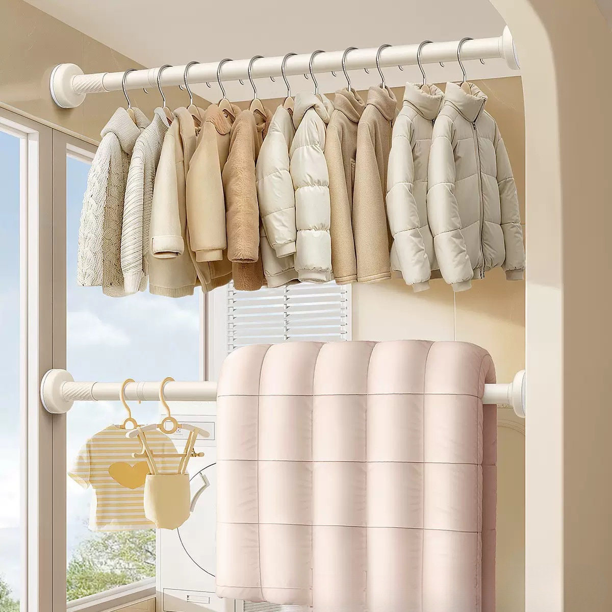 No-Drill Telescopic Rod, Nail-Free Clothes Drying Rod, Stainless Steel Curtain Rod, Shower Curtain Rod, Door Curtain, Wardrobe Support Rod