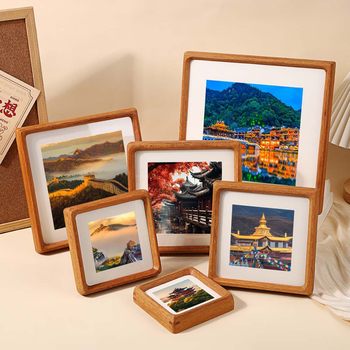 Golden sandalwood element photo frame creative three-dimensional teak photo frame watercolor oil painting simple wind mounted photo frame wholesale