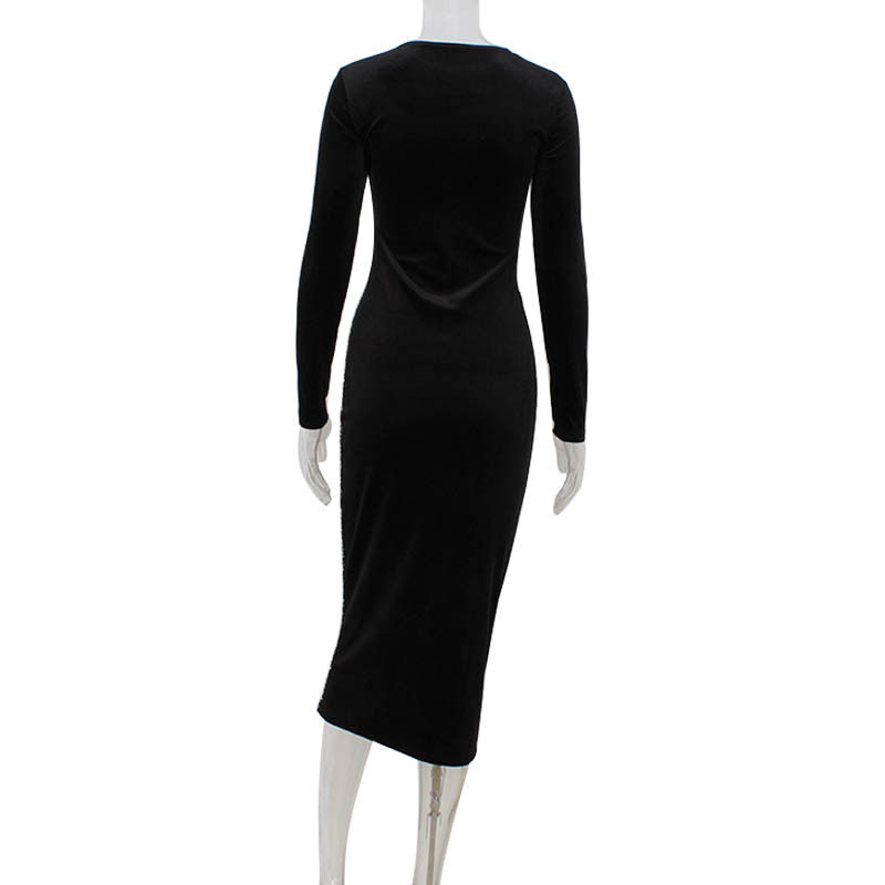 Velvet Bodycon Dress Sequin Patchwork Slim Fit Elegant Long Style Perfect for Autumn and Winter Events Wholesale