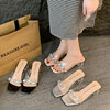 Fairy Style Rhinestone Slippers Women's Outwear Fashionable Summer High-end Transparent One-line Crystal Thick Heel High Heel Sandals