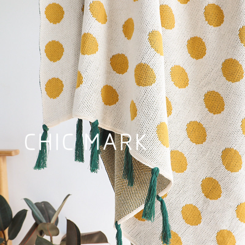 Cotton Polka Dot Contrast Knitted Leisure Blanket Office Nap Blanket Morandi Pure Cotton Sofa Towel Air Conditioning Blanket Cover Blanket