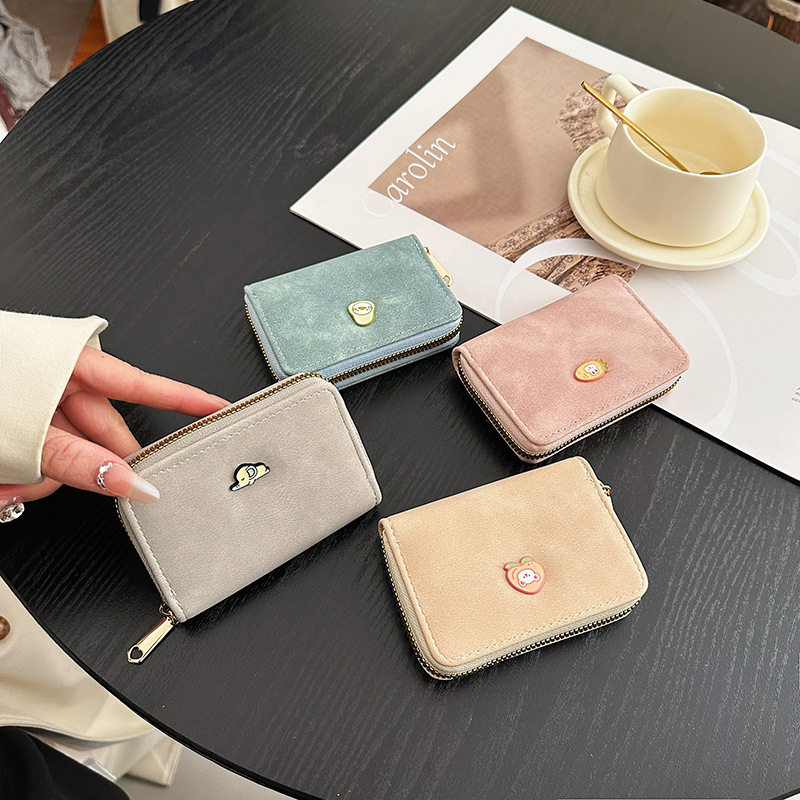 Cute zipper card holder Women's Small New Frosted id bag multi-card large capacity Student women's card holder wallet