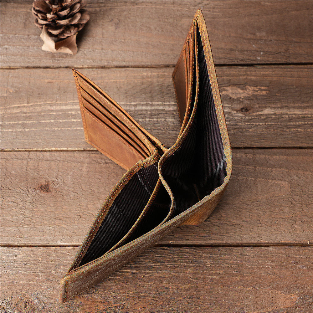 Cross-border men's crazy horse leather short wallet Europe and the United States retro change handmade cowhide card bag foreign trade wholesale 6005