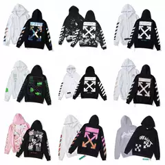 Cross-border foreign trade off sweater ow fashion brand classic pink peach blossom hooded pullover white long sleeve velvet coat