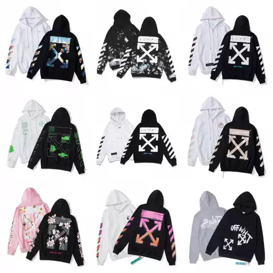 Cross-border foreign trade off sweater ow fashion brand classic pink peach blossom hooded pullover white long sleeve velvet coat