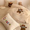 Ins Cartoon Milk Velvet Embroidered Quilted Bed Cover Three-piece Set Autumn and Winter Warm Apple Panda Patch Embroidered Quilt Cover