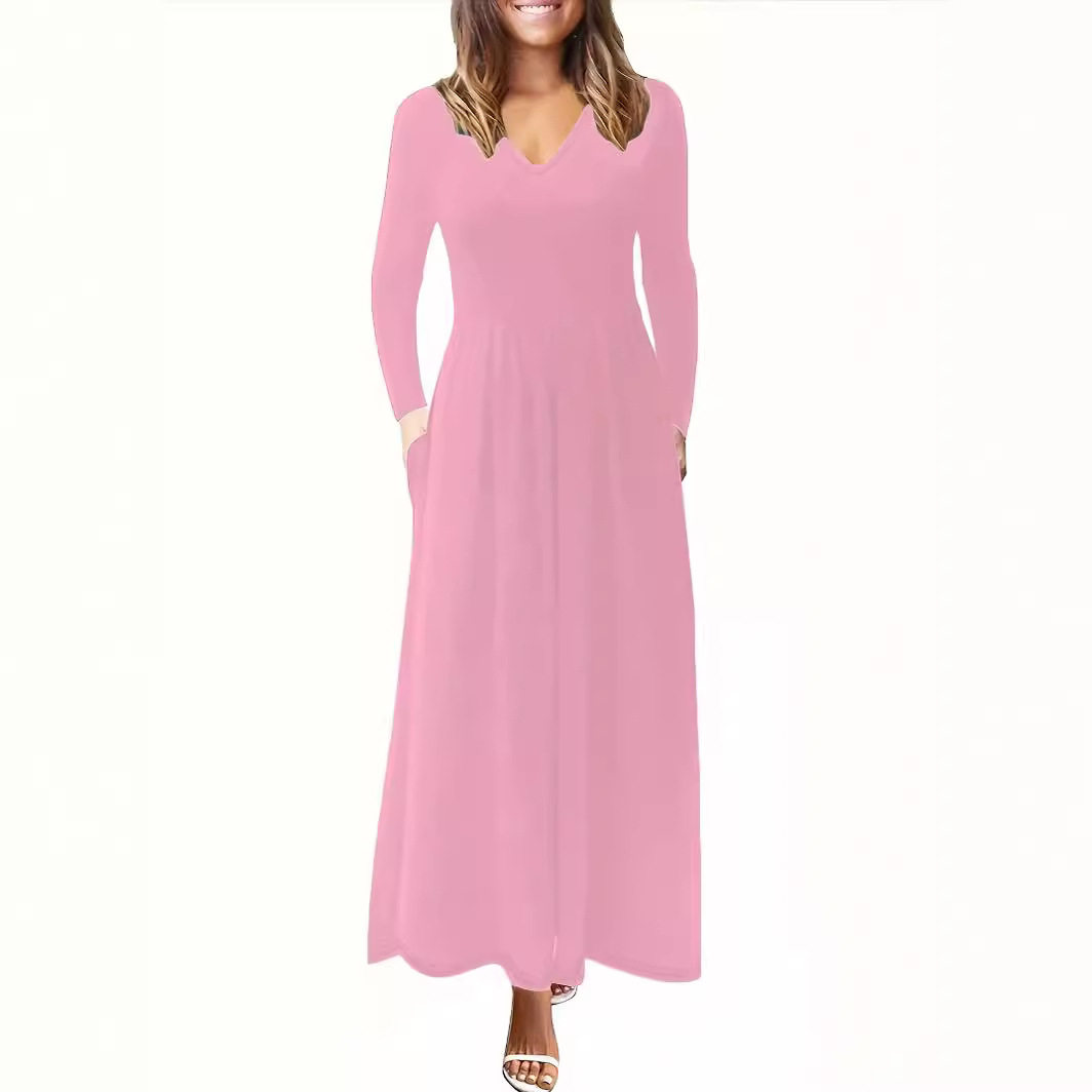 Long Sleeve Maxi Dress Solid Color Elegant Design Perfect for Fall Occasions Wholesale Available