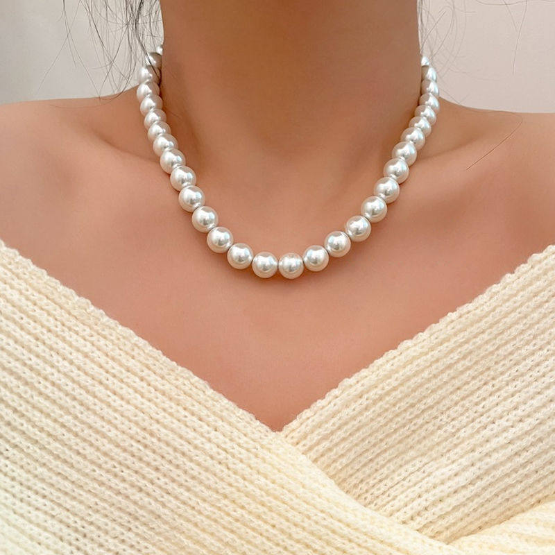 4-12mm Glass Pearl Necklace Women's Pearl Necklace Texture Chain Clavicle Chain Women's French Style Versatile Neck Necklace