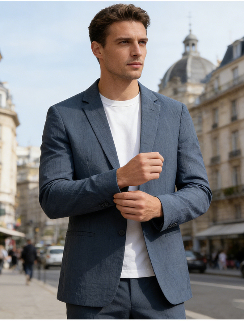 Áo vest nam phong cách casual chất liệu Tencel Lyocell co giãn chống nhăn thoáng khí — màu đen, Màu xanh dương