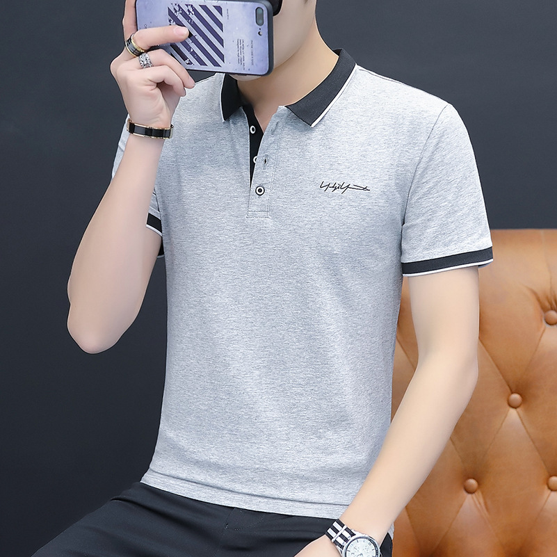 Men's polo summer lapel embroidered short-sleeve t-shirt-图2