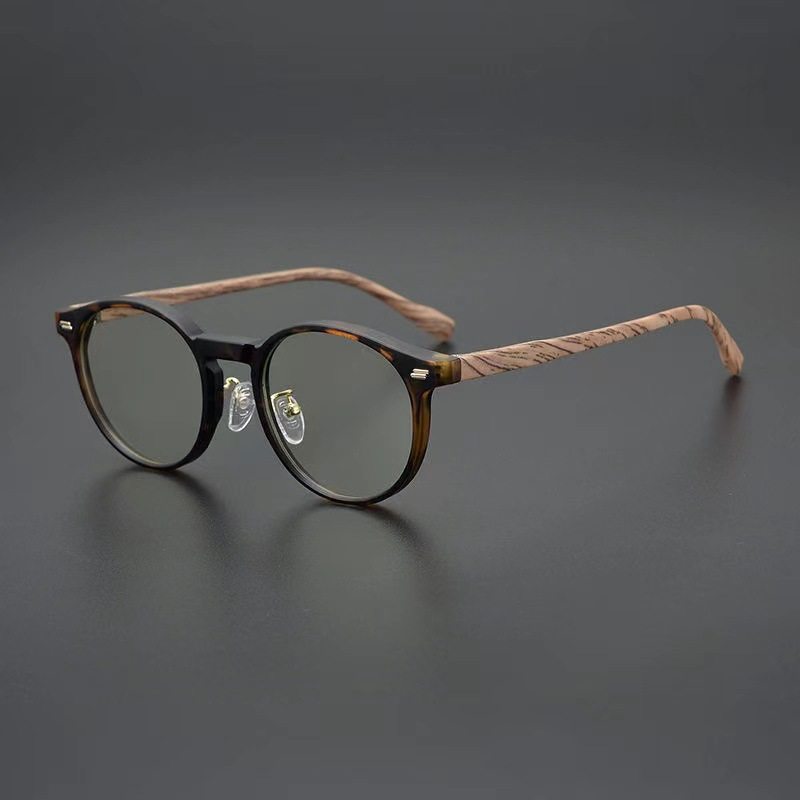 New Retro Glasses Frame Wood Grain Flat Mirror with Myopia Anti-Blue Light K-Style Japanese Style Fashion Round Frame Trendy Tortoise Shell for Men and Women