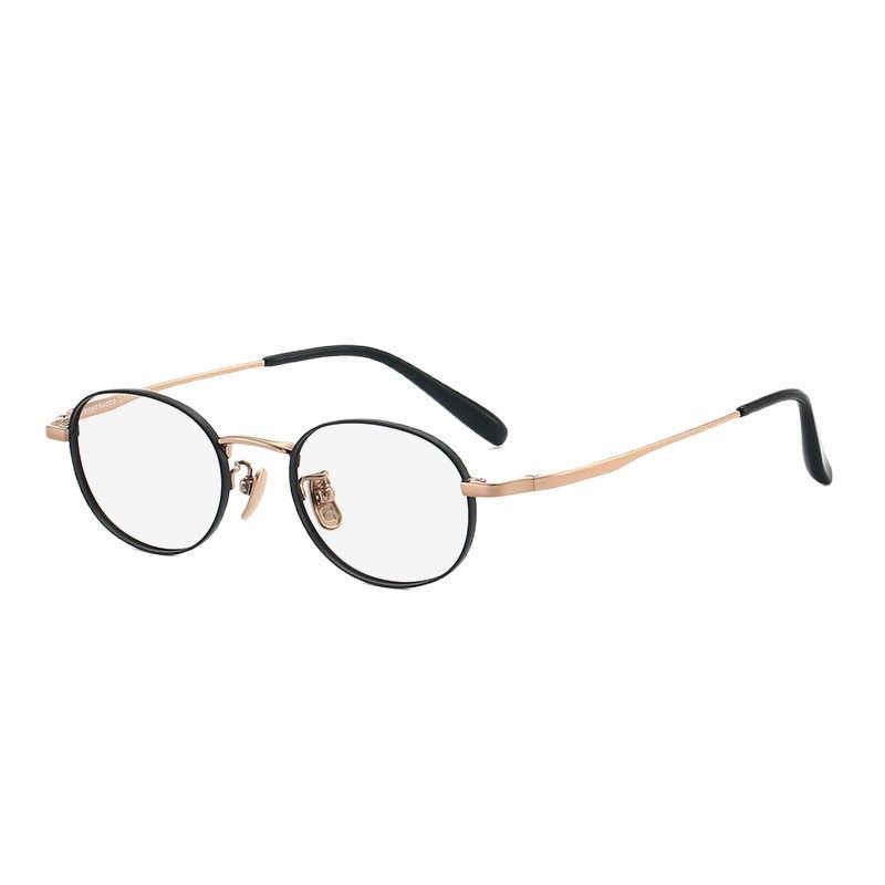 Literary and Fresh Eye Frames, Flat Men's Japanese Style Style Pure Titanium Small-Frame Glasses for Women, Can Be Equipped with Prescription Semi-Titanium Frames