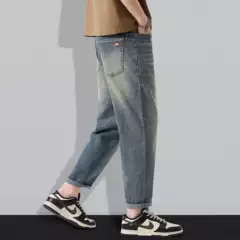 Hot-selling 2026 Spring/Summer New Men's Cool-Touch Jeans, American High-Street Loose-Fit Stretch Tapered Nine-Point Pants, Trendy