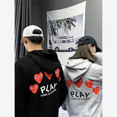 Play Heart Hooded Sweatshirt Fleece-Lined Thickeneded Cardigan Zipper Bowling Jacket Trendy Brand Chuanjiu Men and Women Couple Style