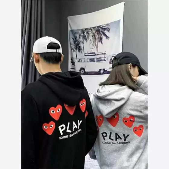 Play Heart Hooded Sweatshirt Fleece-Lined Thickeneded Cardigan Zipper Bowling Jacket Trendy Brand Chuanjiu Men and Women Couple Style