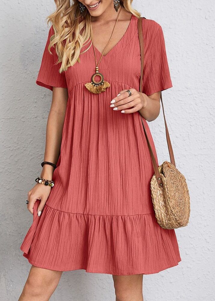 Loose Casual Short Sleeve High Waist Flowy Dress Summer Collection Womens Fashion Wholesale Available