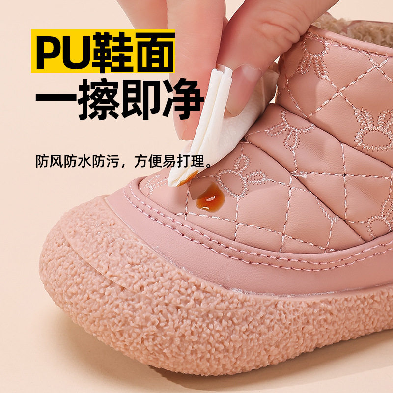 Baby Girls' cotton shoes winter fleece-lined high-top baby toddler shoes children's shoes baby shoes soft bottom leather children's cotton shoes