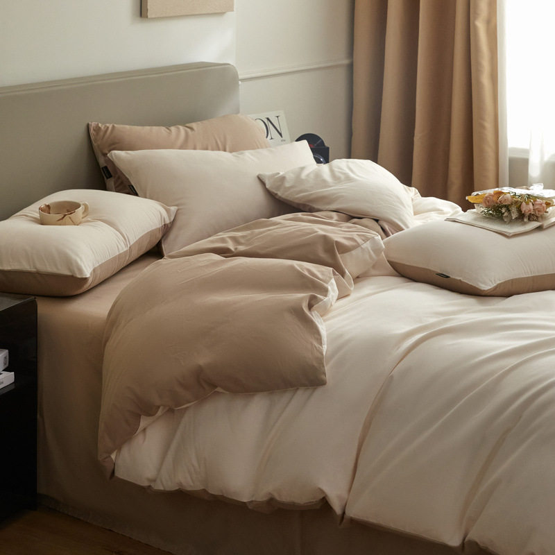 Simple Class A Solid Color Cotton Sanding Four-piece Set Baby Grade Thickened Cotton Three-piece Set Light Luxury Bed Sheet Quilt Cover