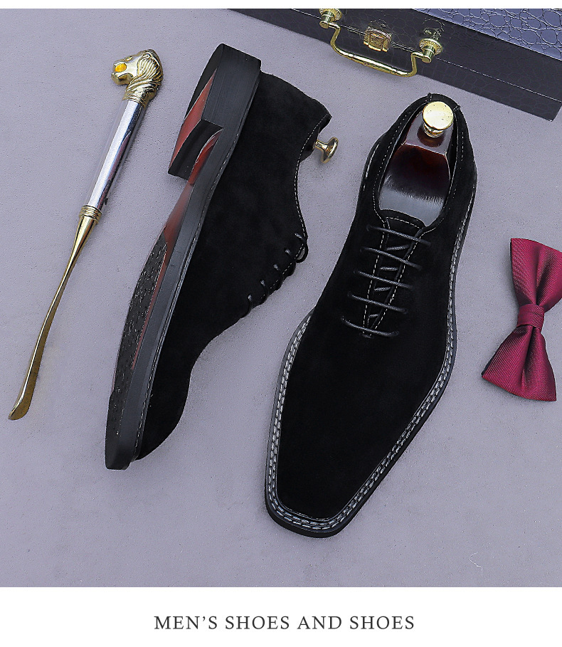 Giày Oxford nam da lộn cỡ lớn mũi vuông phong cách công sở — đen, màu nâu mocha