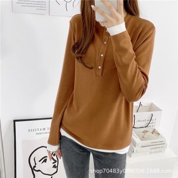 Fake 2-Piece Postpartum Clothing Long-Sleeved Nursing Clothes Long-Sleeved Versatile T-Shirt for Pregnant Women Breastfeeding 2112