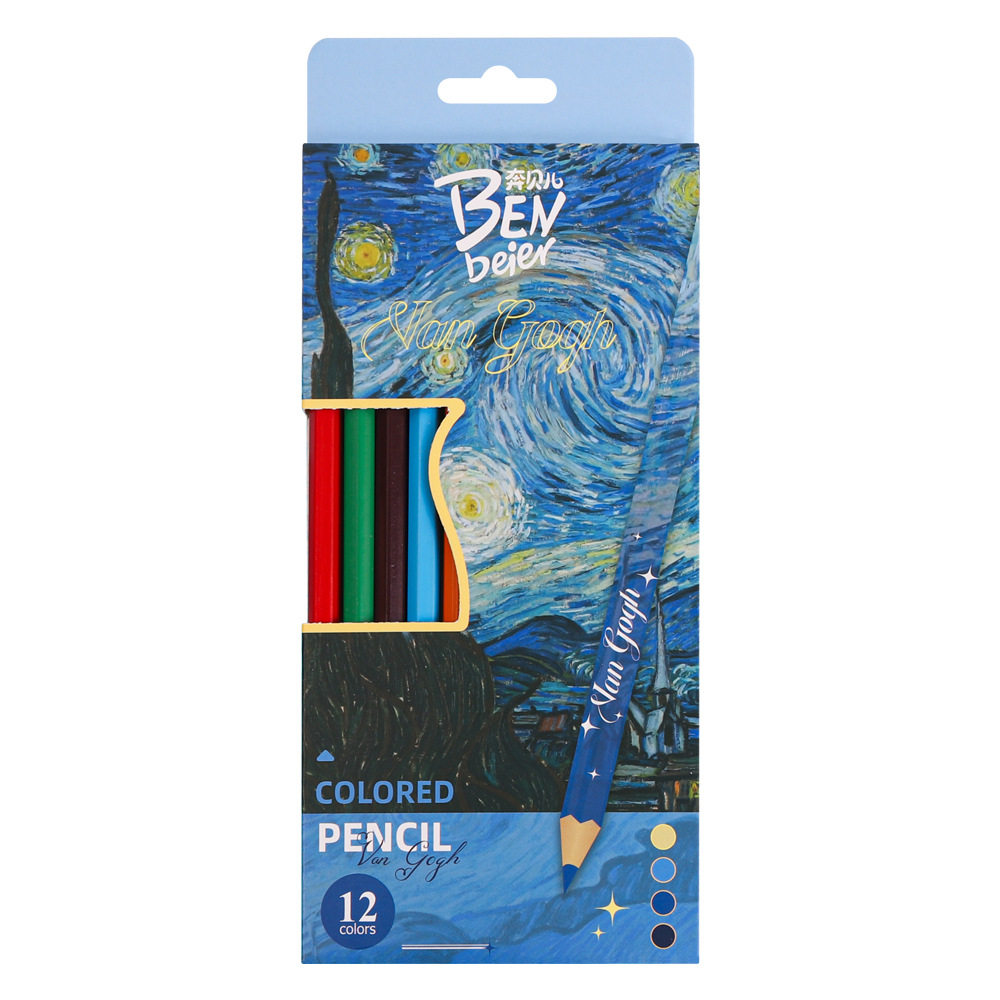 New Van Gogh Series Boxed Colorfuled Lead Student-Specific Learning Stationery Art Painting Colorfuled Pencils 12 Pieces Wholesale