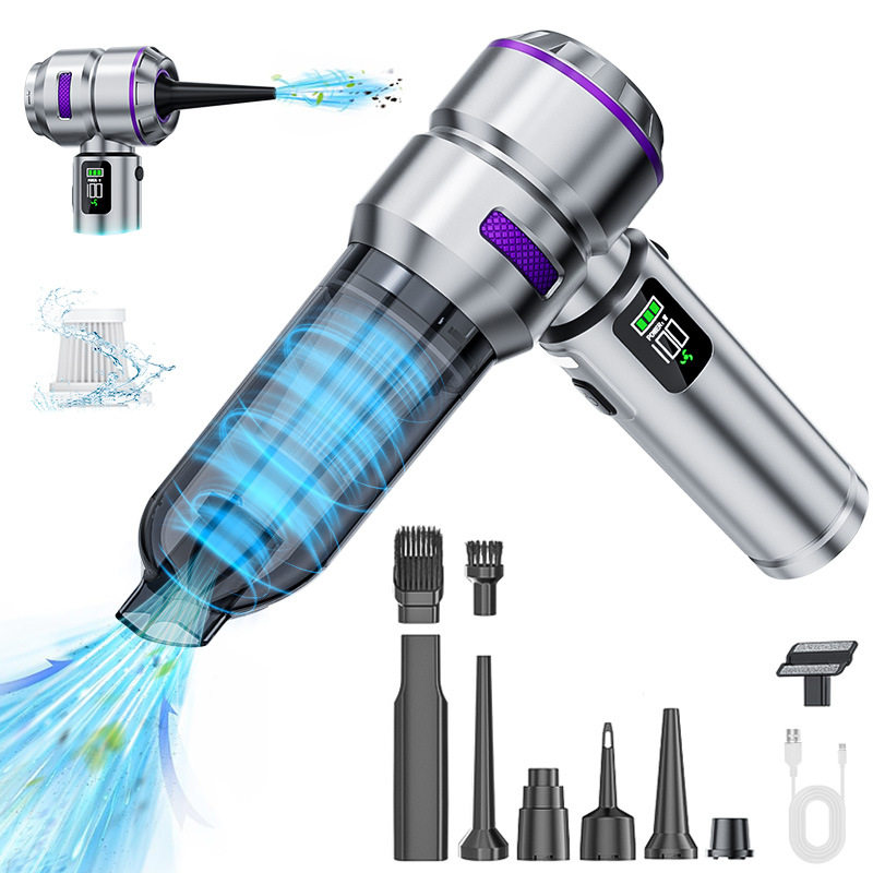 Car-Mounted Dual-Purpose Vacuum Cleaner, Brushless High-Power Dust Removal and Inflating All-In-One Digital Display Led Lighting Dust Blower