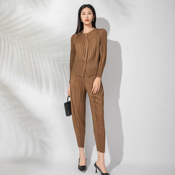 Miyake Autumn Suit Women's High-End Large Size Slim Pleated Jacket Harem Pants Two-Piece Set 2025 New Style