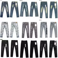 Cross-Border Wholesale Purple Brand Trendy High Street Men's Casual Ripped Design Slim-Fit Jeans