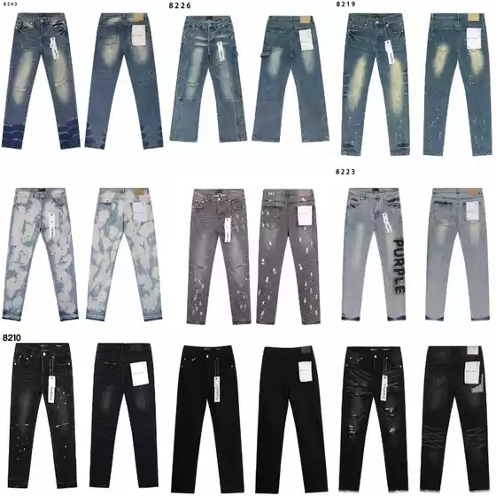 Cross-Border Wholesale Purple Brand Trendy High Street Men's Casual Ripped Design Slim-Fit Jeans