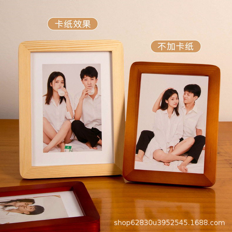 Solid wood rounded photo frame table wholesale creative picture frame wall mounting photo couple children mini photo frame